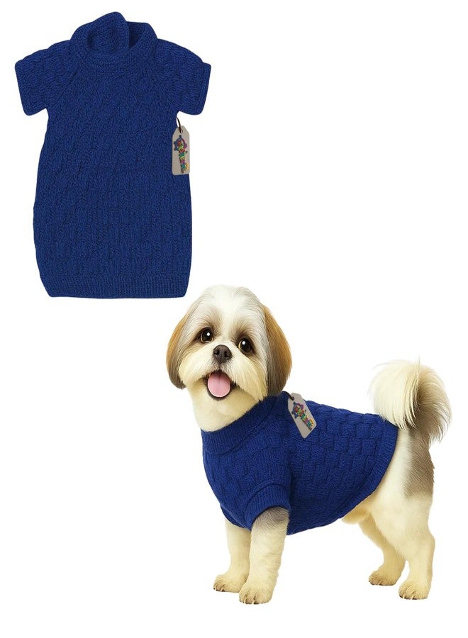 ويستيرن إرا كنزة صوفية محبوكة يدويًا للكلاب من سلالة شيه تزو، مستوحاة من العصر الغربي | طقم ملابس دافئ وناعم للكلاب في الطقس البارد | كنزة مريحة قابلة للتمدد بياقة عالية | ملابس مريحة للحيوانات الأليفة في الشتاء | ملابس أنيقة | أزرق - Image 1